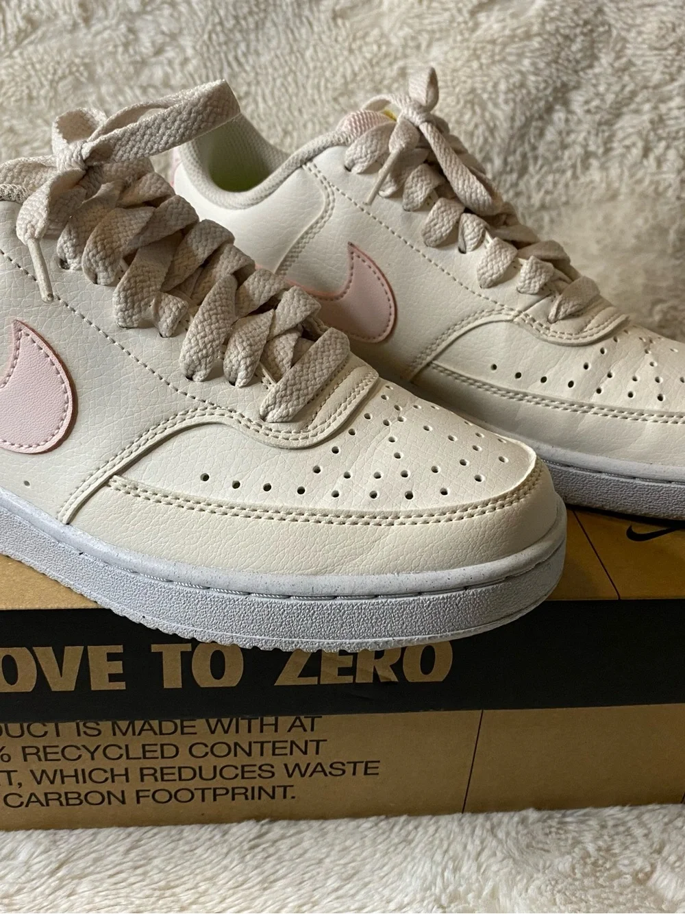 Nike Women's Cream Low-Top Sneakers with Pink Swoosh